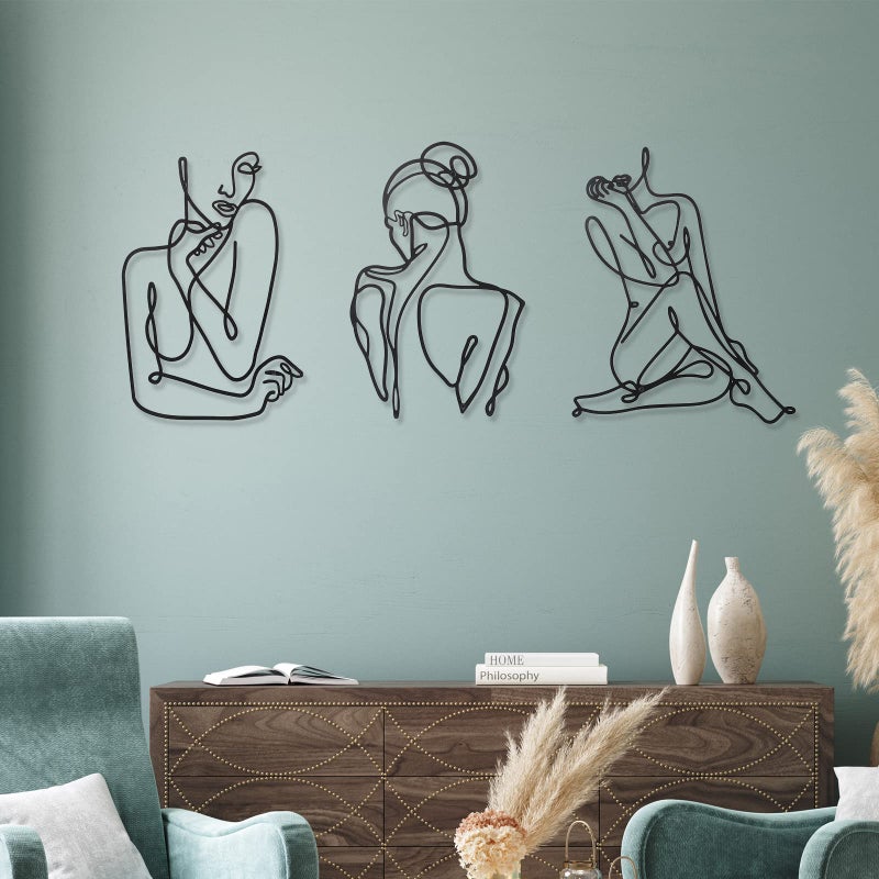 Photect 3 Pcs Metal Wall Art Decor Minimalist Abstract Woman Wall Art Metal Modern Line Drawing Decor Female Single Line Home Hanging for Bedroom Bathroom Living Room Christmas Housewarming(Modern) - Image 2